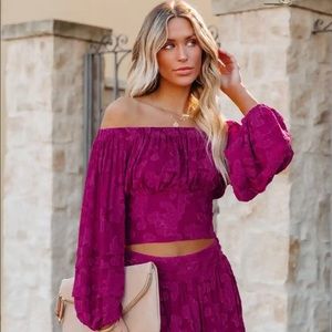 Chambray Textured Off The Shoulder Blouse